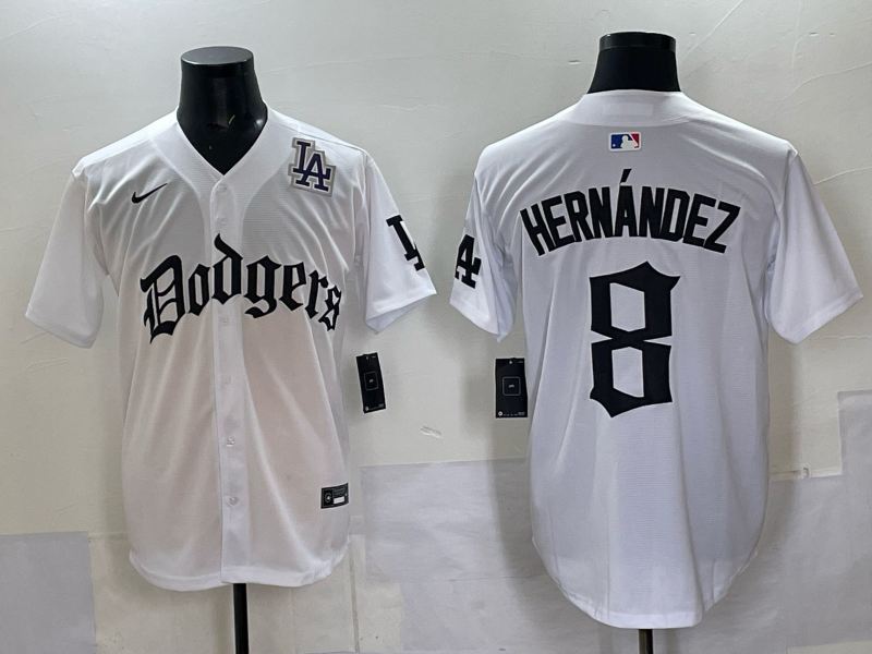 Men Los Angeles Dodgers #8 Hernandez white Nike 2025 MLB jersey 001